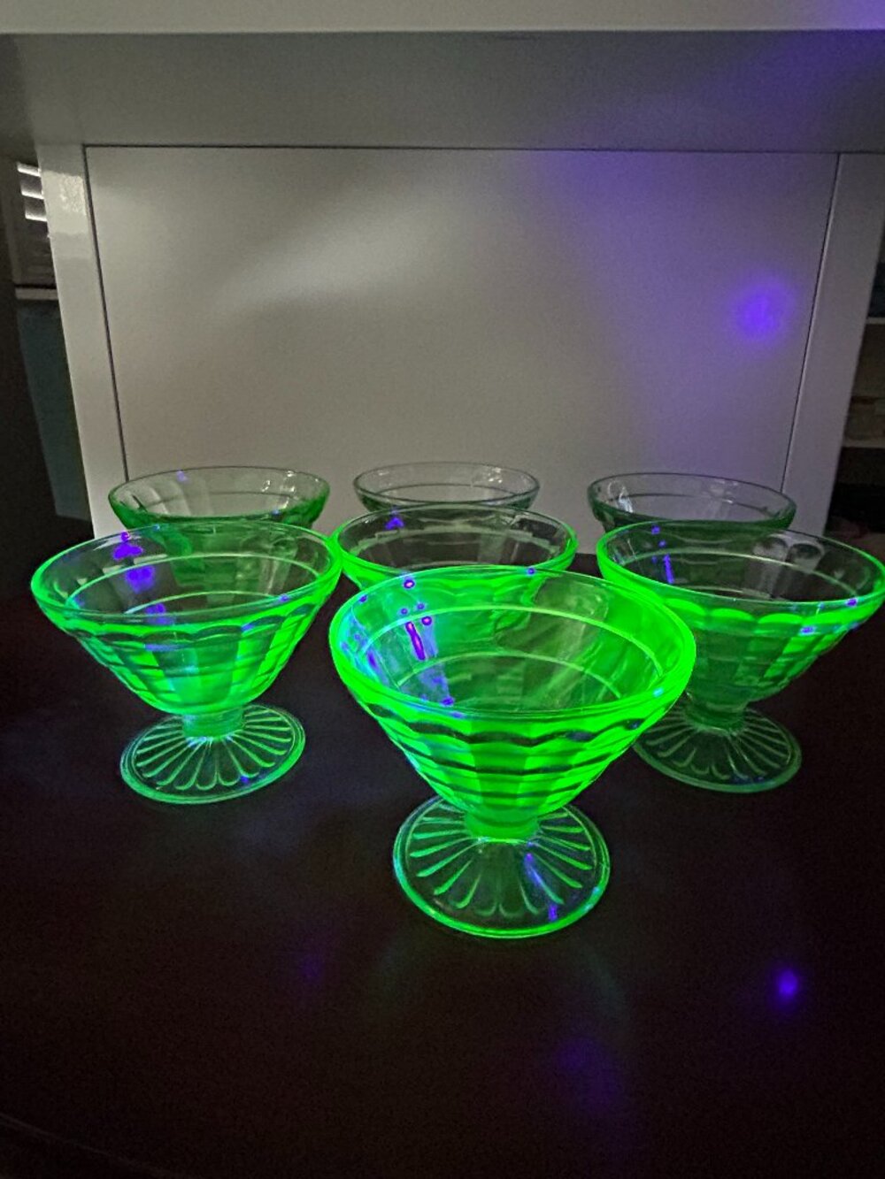Vintage Uranium Glass Sherbet Dish 1930s Depression Glass 395nm UV Glow